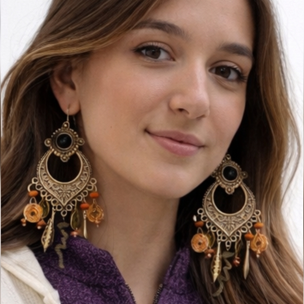 Beautiful  bohemian chandelier earrings with an antique gold finish